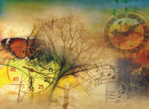 clock, butterfly, music